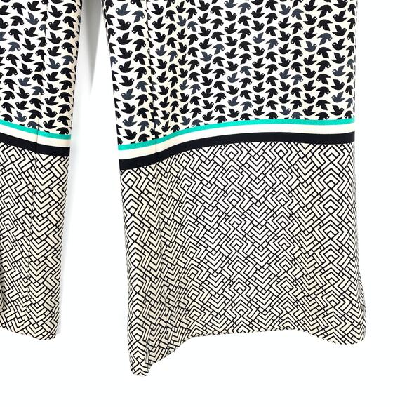 Esprit Wide Leg Pull On Pants Womens Sz 4 Cream Gray Bird Print Elastic Waist - Picture 4 of 7